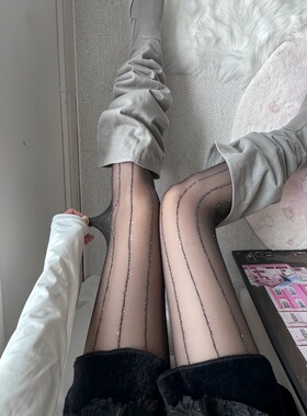 灰色复古丝袜薄银丝提花不掉档纯欲辣妹竖条纹打底裤袜女春夏秋