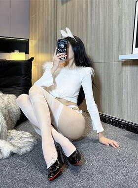 夏季薄款网红纯欲性感显瘦丝袜 蕾丝白色过膝绑带吊带一体丝袜女