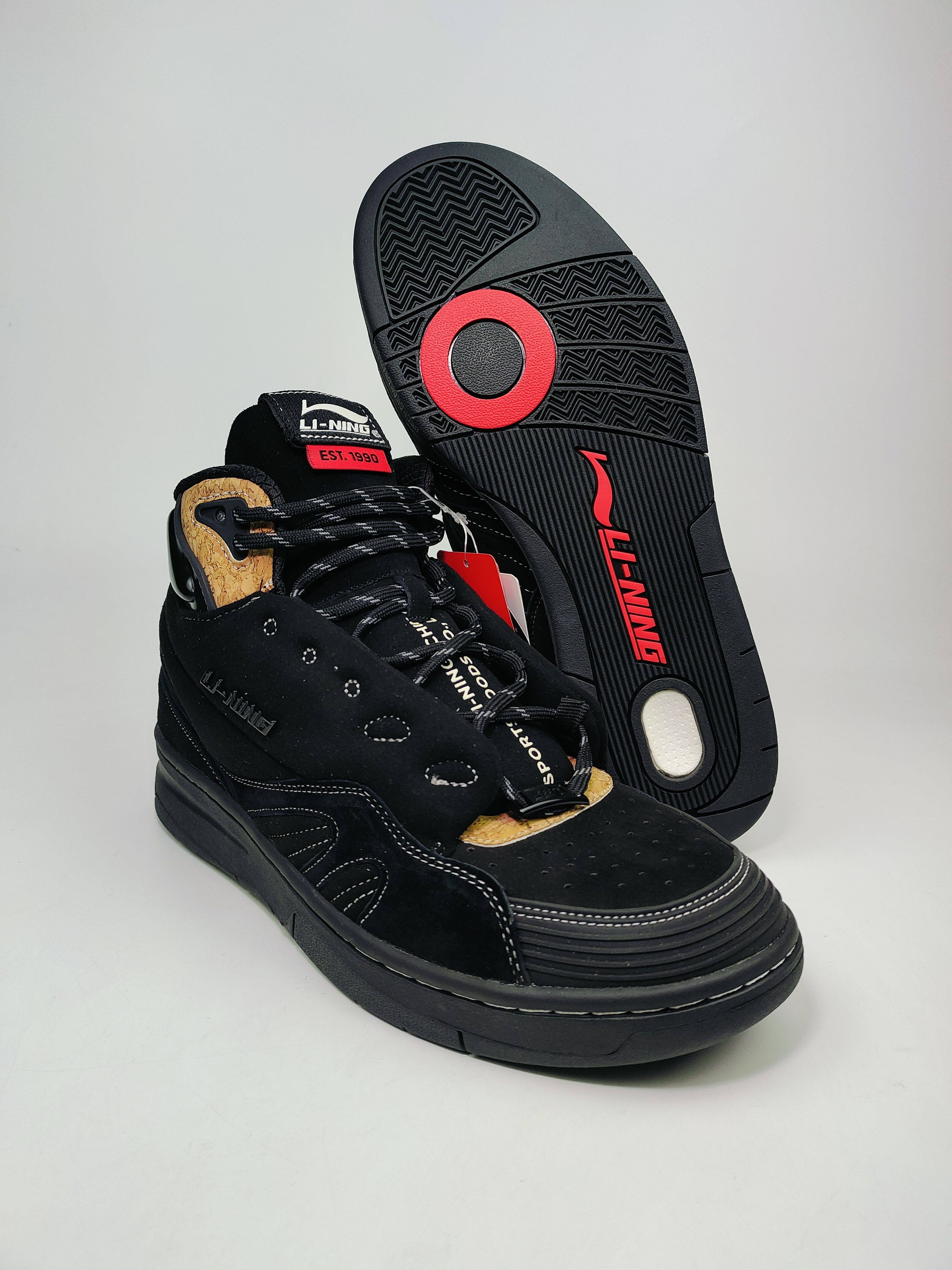 李宁男鞋42码李宁937运动鞋篮球鞋板鞋休闲鞋黑色麂皮