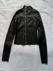24Fw Dark Ro Style High Collar Diagonal Zipper Pu Leather Stretch Slim Fit Versatile Leather Jacket Motorcycle Jacket for Women