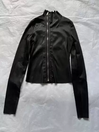24Fw Dark Ro Style High Collar Diagonal Zipper Pu Leather Stretch Slim Fit Versatile Leather Jacket Motorcycle Jacket for Women