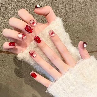 甲片显白 爆闪亮片美甲贴片穿戴式 新年红色穿戴甲202新款 秋冬短款