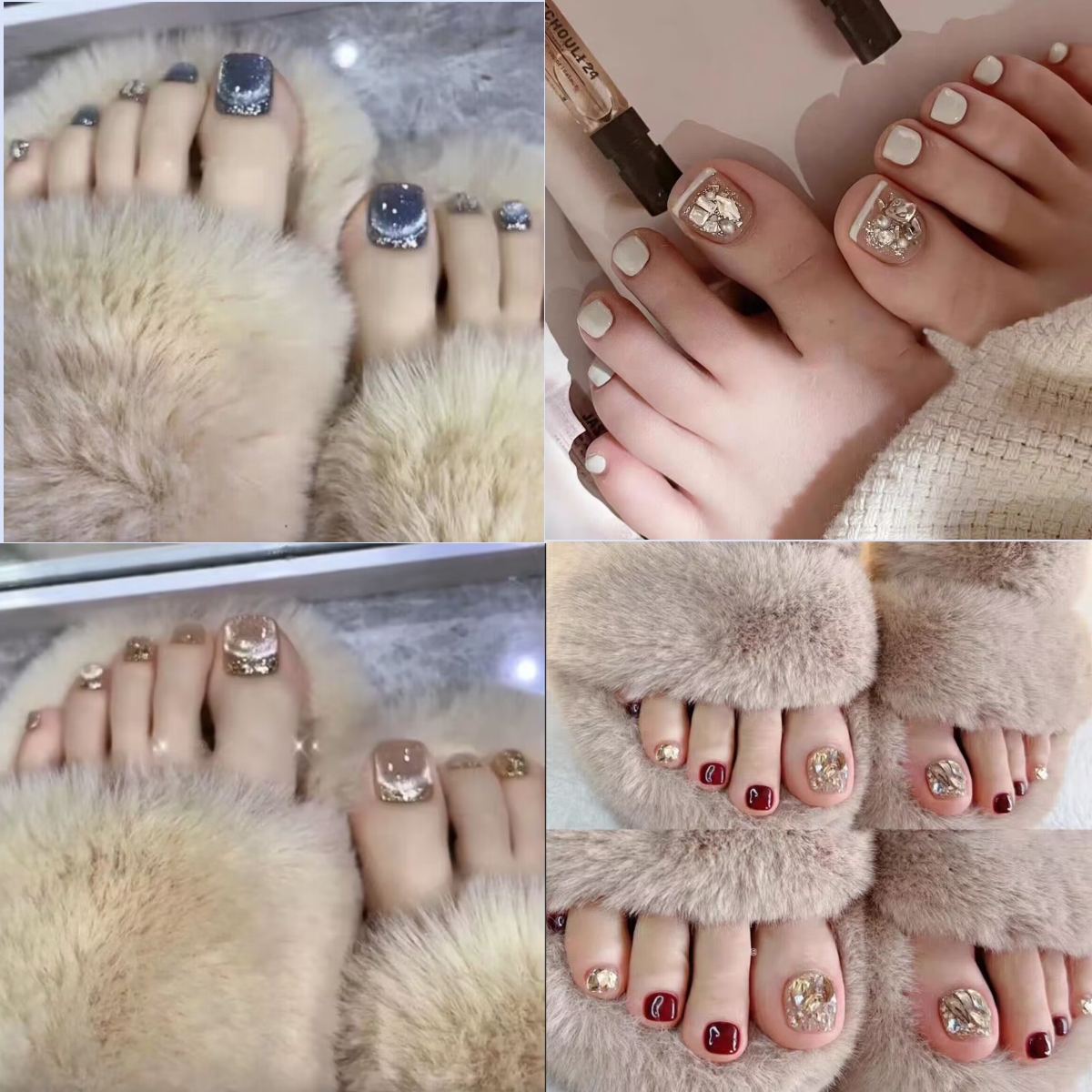 脚趾甲贴美甲可拆卸穿戴甲脚指甲贴片蓝色猫眼镶钻高级感美脚显白