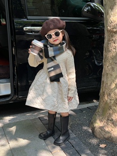 韩国童装春秋新款连衣裙2026女童毛衣拼接夹棉半裙女宝长裙