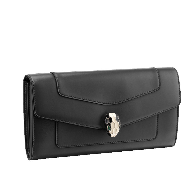 预售30天Bvlgari宝格丽黑色小牛皮蛇头手持钱包钱夹 绿孔雀石