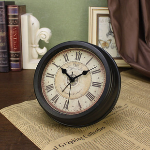 美式 桌面时钟摆件客厅家用小型座钟厨房迷你挂钟创意复古闹钟台钟