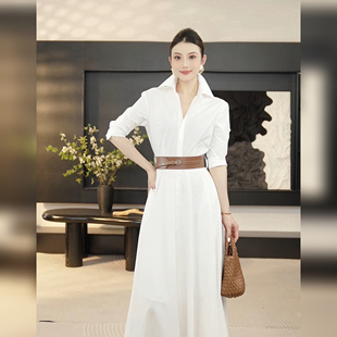 【运补5元】2026夏季新款翻领收腰大摆通勤风中袖连衣裙710369