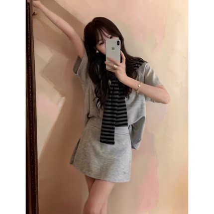 慵懒风半身裙圆领连衣裙时尚显瘦复古条纹披肩长裙CSKJS00972
