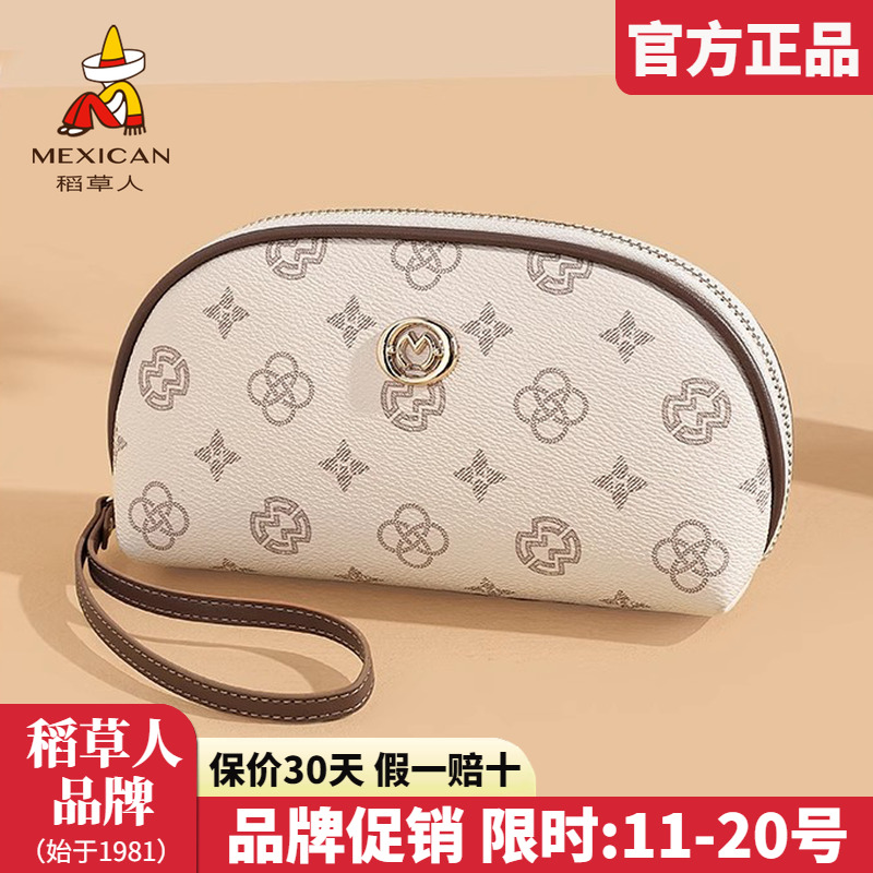 稻草人手拿包女2025新款零钱包长款手机包复古百搭女士手腕包正品