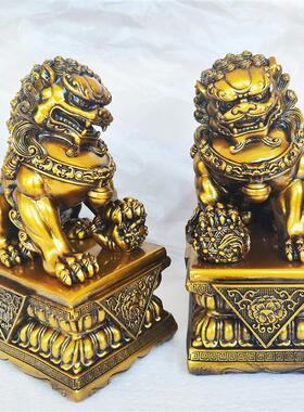 狮子摆件一对招财镇宅办公桌客厅玄关树脂狮装饰品入户门口小狮子