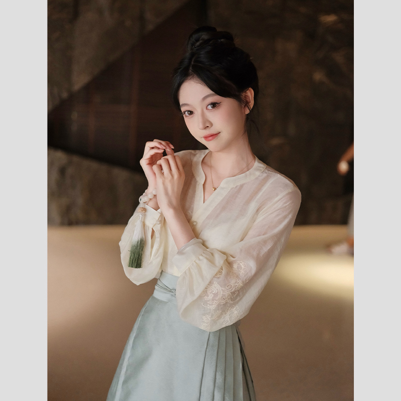 夏季新中式国风对襟刺绣上衣
