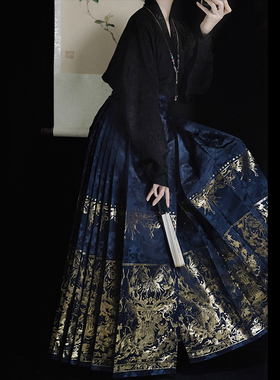 醉雨朵【藏蓝鹿神】高端马面裙套装日常明制汉服女2025新款春夏款