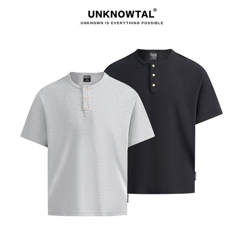Unknowtal亨利领短袖T恤男黑色