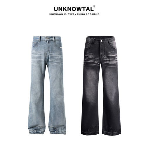Unknowtal复古水洗阔腿牛仔裤男