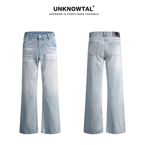 Unknowtal复古水洗显瘦牛仔裤男