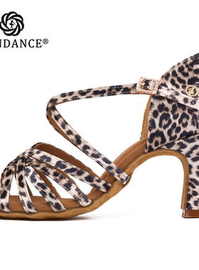ITENDANCE专业拉丁舞鞋豹纹款成人女新款中高跟软底国标恰恰舞鞋