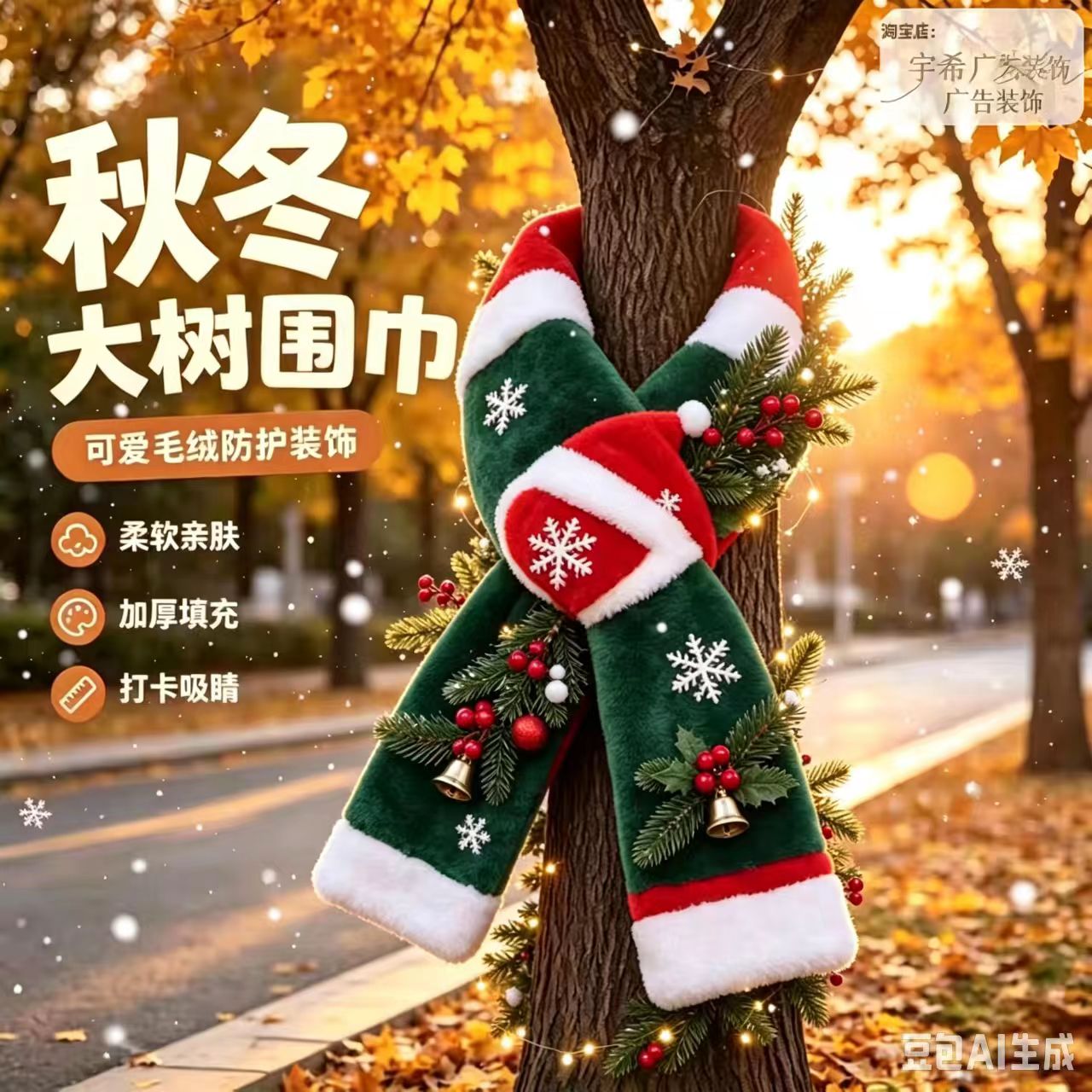2027秋冬羊年户外景区大树围巾装饰网红打卡拍照节庆布艺用品装饰