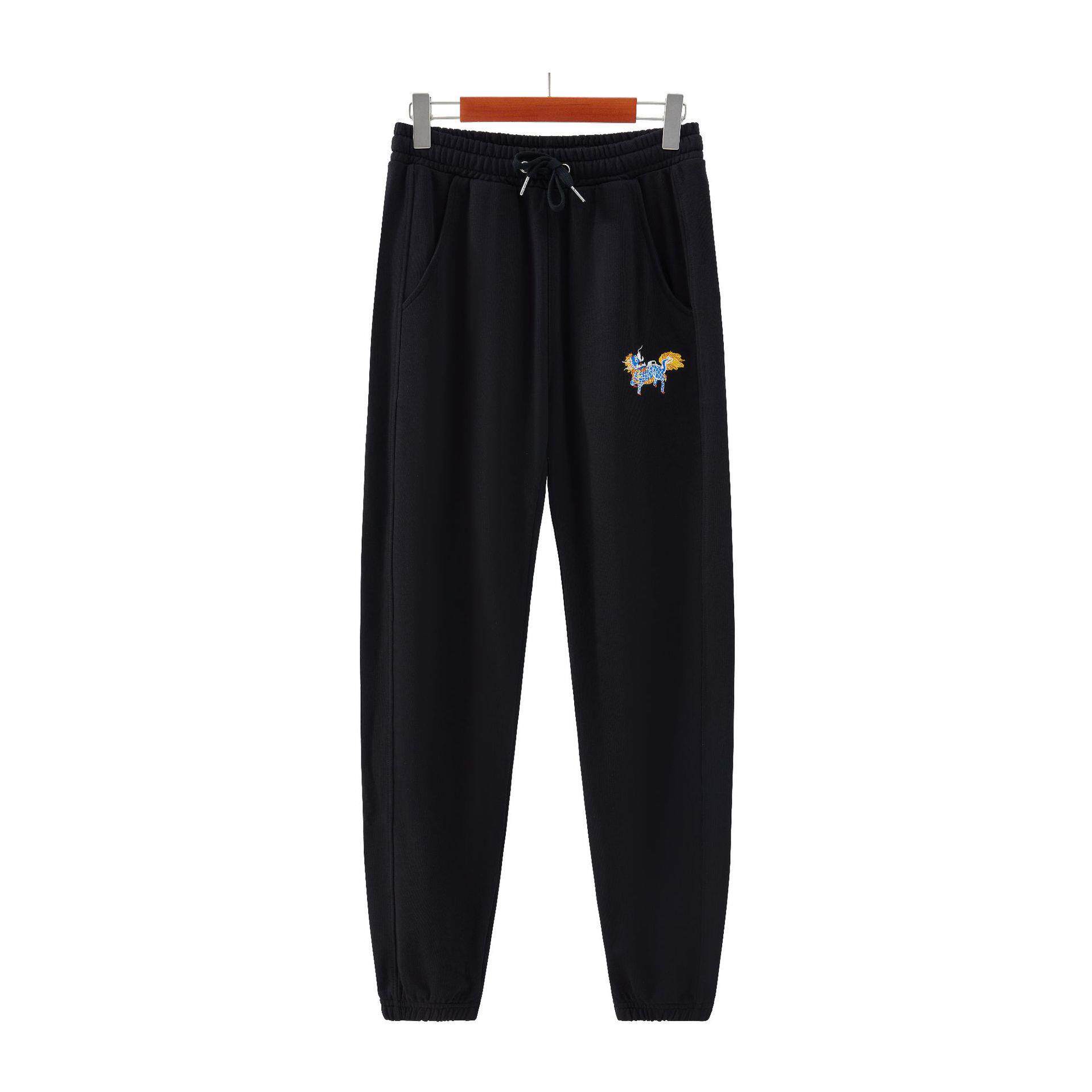 香港潮牌青年刺绣束脚学生卫裤男女式毛圈棉微弹宽松休闲运动长裤