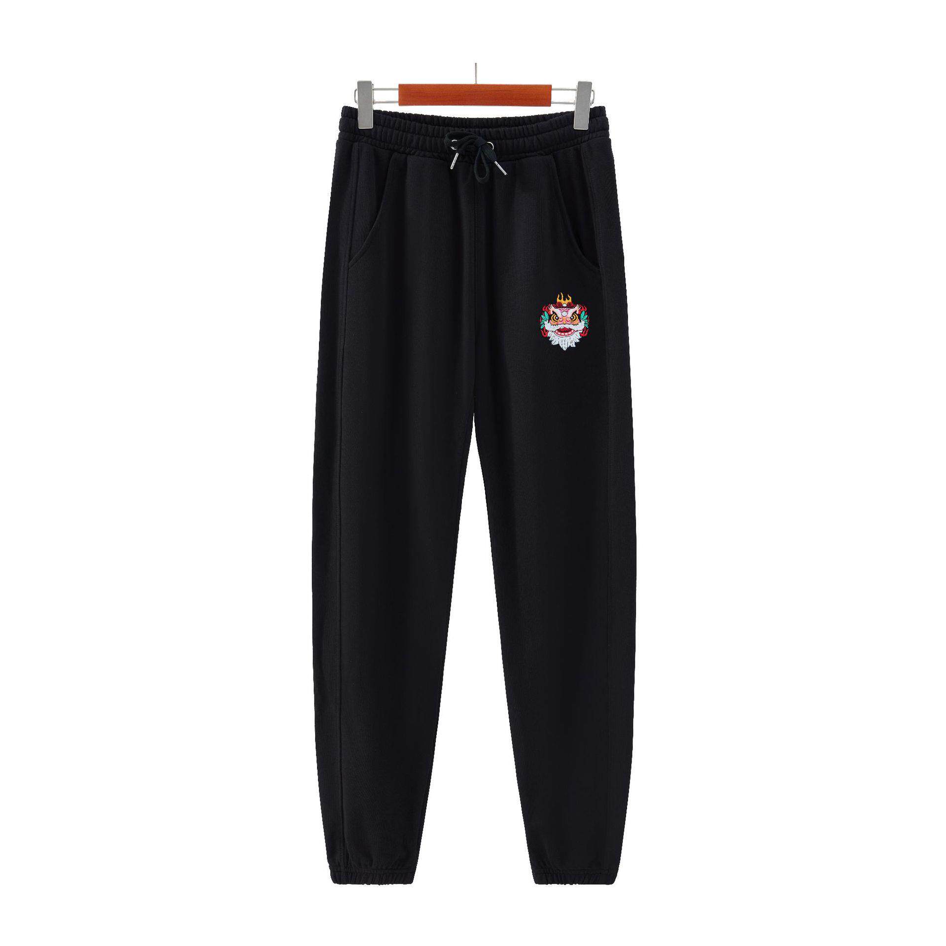 香港潮牌休闲裤男女青年醒狮刺绣束脚学生卫裤毛圈棉宽松运动长裤