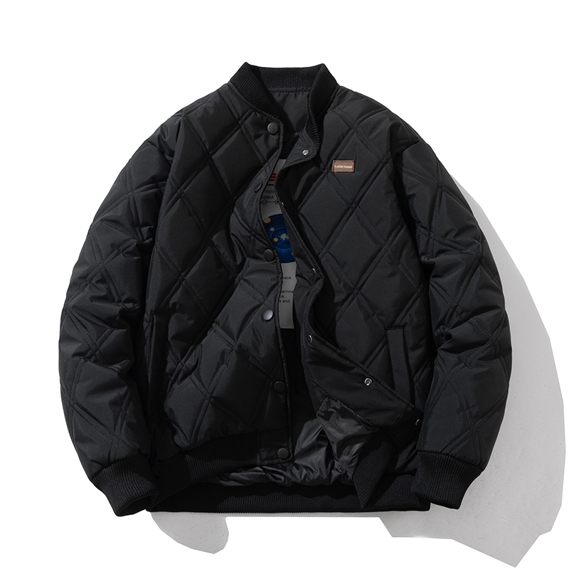 香港冬季菱形格保暖棉衣男女棒球棉服复古棉袄加厚飞行员夹克外套