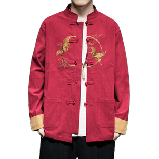 唐装男款新中式盘扣外套中国风男装刺绣改良汉服男士上衣中山装男