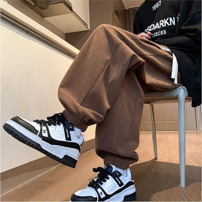 棕咖色运动卫裤男款潮牌重磅雪尼尔裤子加肥加大码束脚阔腿休闲裤