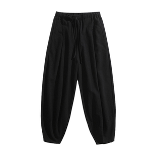 太极裤男中国风春秋大码武术练功裤阔腿宽松灯笼裤棉麻功夫长裤子