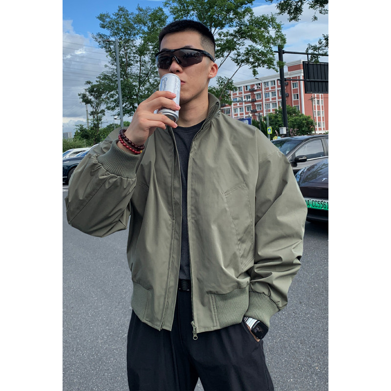cleanfit绿色短款工装外套男美式三防立领棒球服bomber飞行员夹克