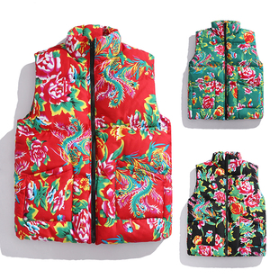 东北大花棉马甲男款冬季加厚保暖棉服宽松棉衣中国风坎肩背心棉袄