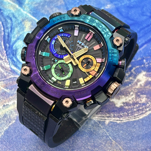 B3000 MTG 卡西欧50周年限定 GSHOCK彩虹盘极光蓝牙电波手表男