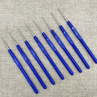 套装 花细边针塑料柄钩针 工具 8只蓝柄钩针蕾丝细钩针 编织用针