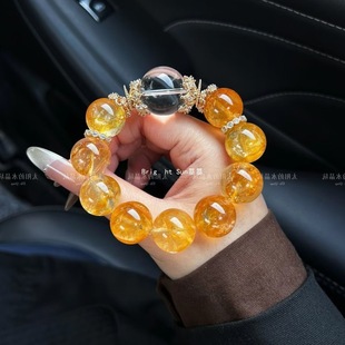 天然黄水晶手串手链女款 招财转运金黄色水晶珠串饰品