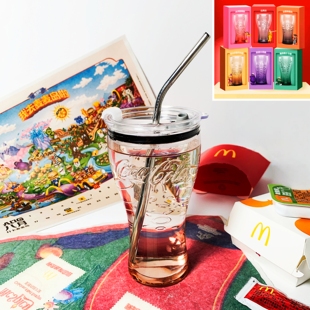 配套2025麦当劳可乐杯杯盖 防漏 双饮 麦当劳可口可乐玻璃杯盖子