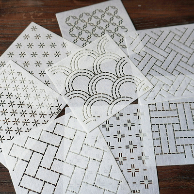 DIY刺子绣模板一目青海波杯垫刺绣手工描图模板花朵桧垣茶席茶垫