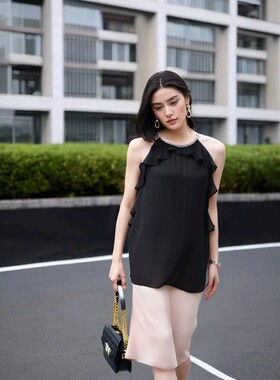 宽松百搭挂脖式吊带背心