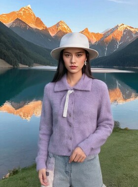 苏妮亚女装纯色修身长袖针织开衫甜美可爱短装毛衣常规上衣9020