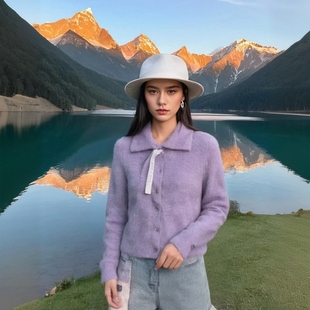 苏妮亚女装纯色修身长袖针织开衫甜美可爱短装毛衣常规上衣9020