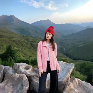 苏妮亚潮牌宽松型羊毛开衫单排扣高领长袖针织衫上衣外套女A800M