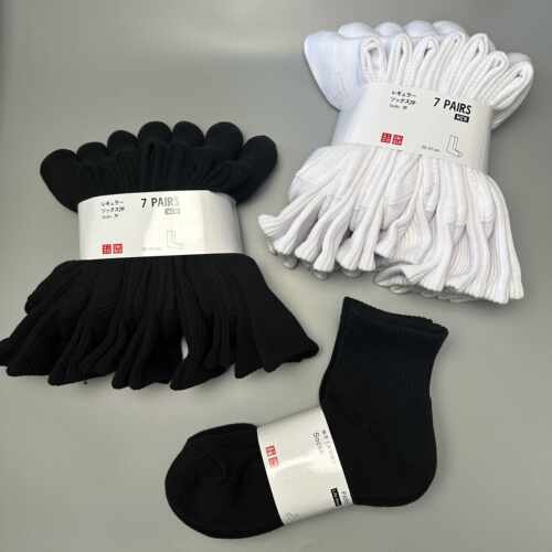 【7双组】UNIQLO/优衣库男士中高筒袜子纯棉毛巾底黑白色运动袜子
