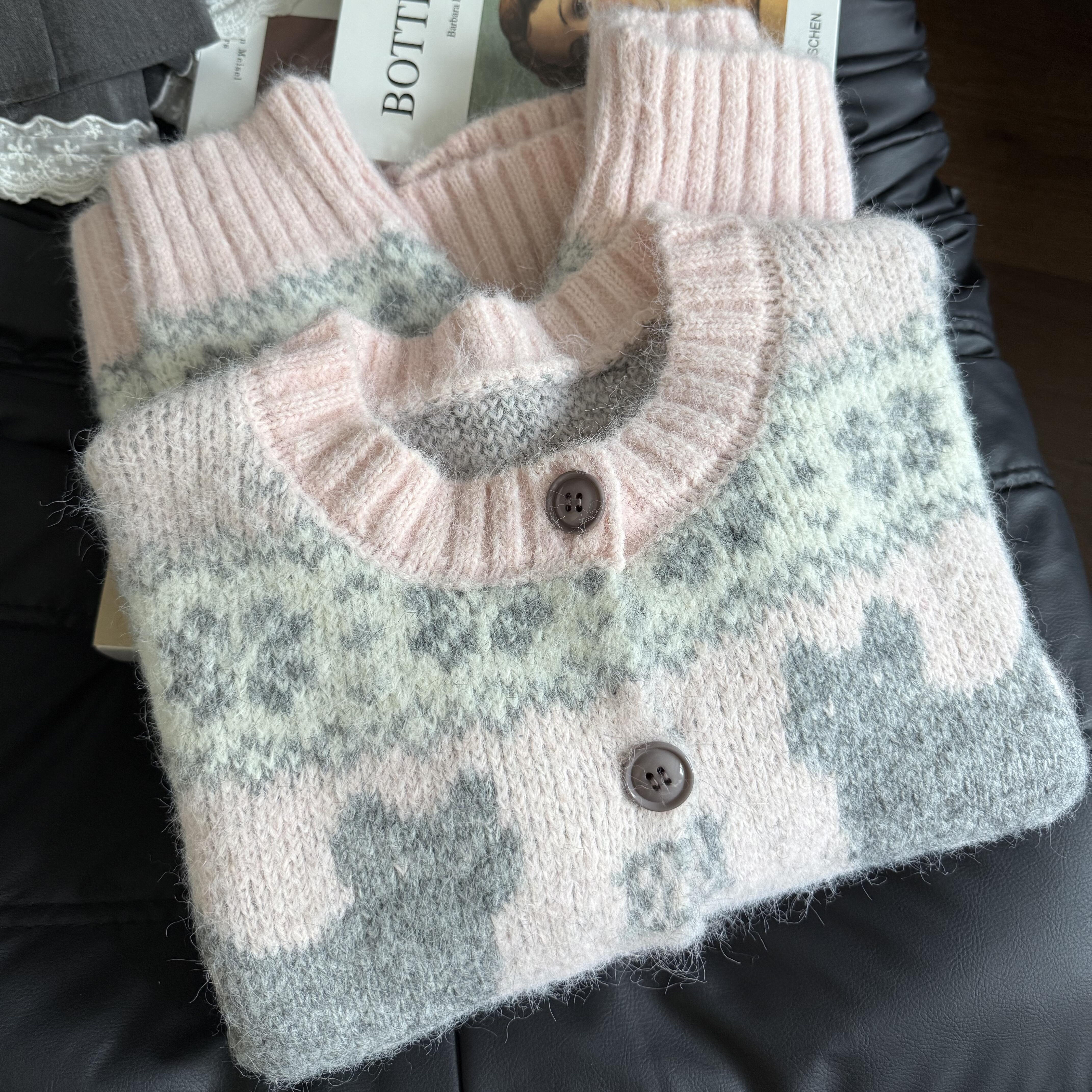 秋冬季宽松提花加厚费尔岛针织衫