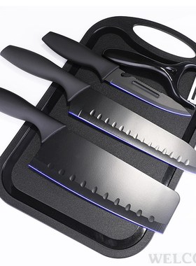 Black steel kitchen knife cutting board set Kitchen