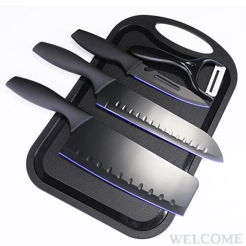 Black steel kitchen knife cutting board set Kitchen
