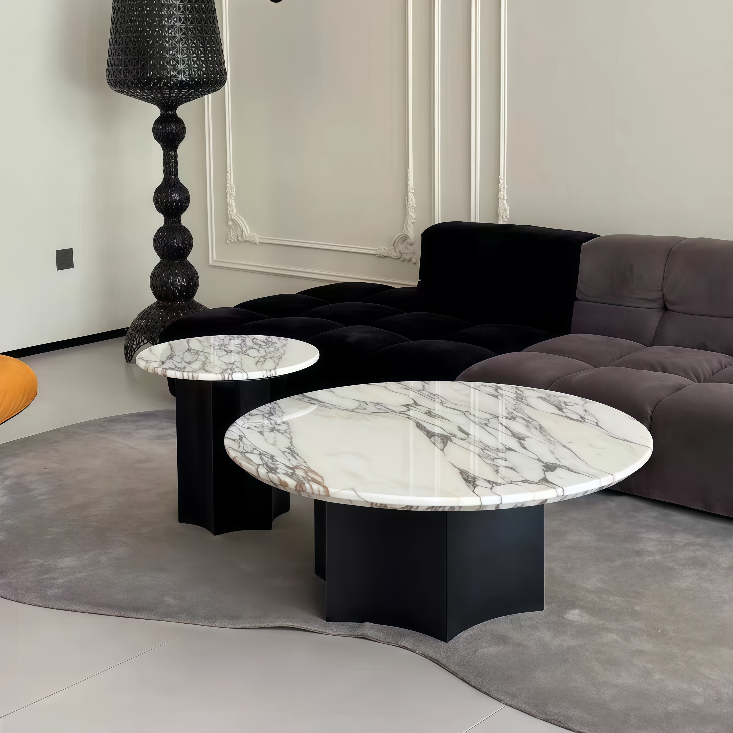 意式极简设计师款圆形茶几组合