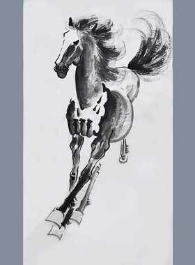 手绘国画骏马马到成功水墨一马当先纯手工画真迹宣纸画心无款作品
