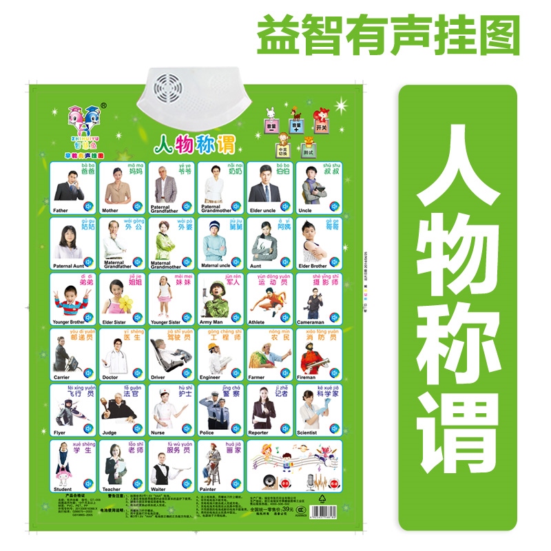 幼儿童小孩子学字认识汉语拼音字母表有声挂图全套启蒙一年级发声