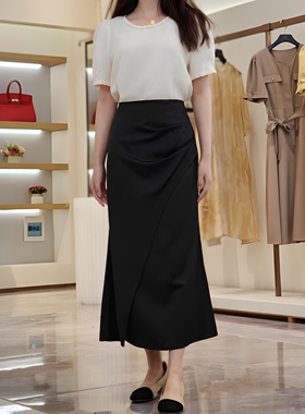 衣莎美诺夏半裙半身裙休闲百搭鱼尾裙黑色Y095B3819
