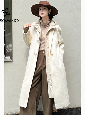 Aesomino/衣莎美诺冬两件套羊毛大衣羽绒连帽内胆外套Y278D033A