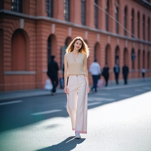 直筒长裤 春秋女裤 撞色宽松阔腿裤 子休闲裤 Y062C0098 牛仔裤 新