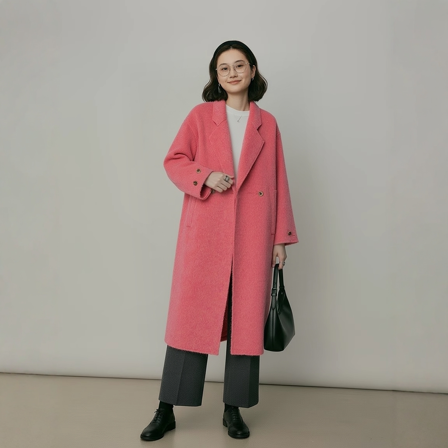 珊瑚桔绵羊毛长款冬季厚实呢大衣