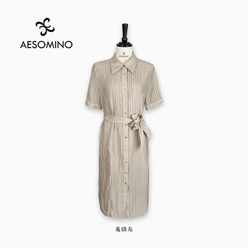 Aesomino/衣莎美诺真丝连衣裙17mm高级灰Y561BK025
